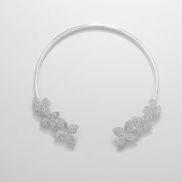 Torque Rhinestone Flower Chunky Necklace Choker Open Collar Crystal Statement Ne - Picture 7 of 7